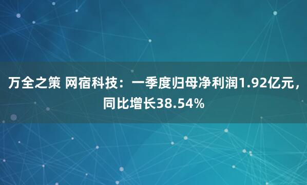 万全之策 网宿科技：一季度归母净利润1.92亿元，同比增长38.54%